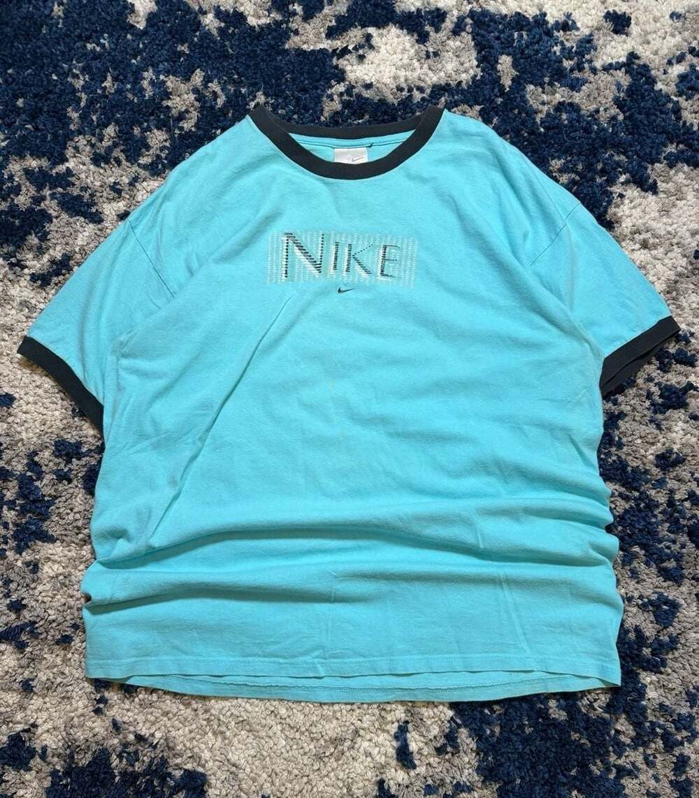 Vintage Nike Just Do It Ringer T-Shirt Light Blue Size XL